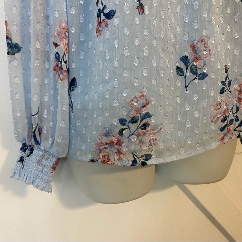 Maison d’Amelie Floral Smocked Swiss Dot High Neck Puff Sleeve Blouse Blue Sz XS - Picture 4 of 9